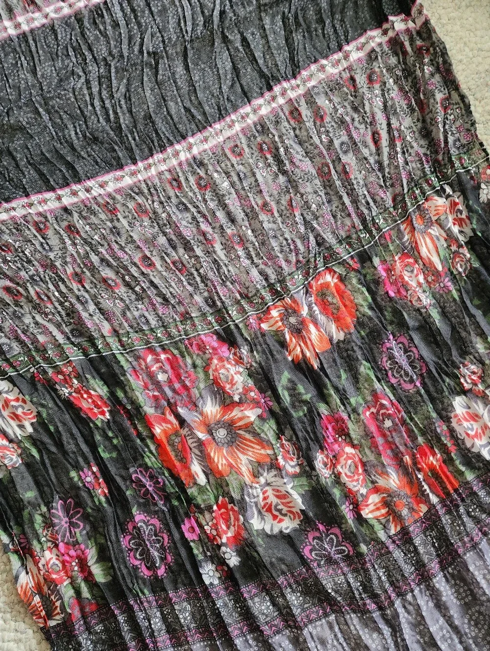 Sheer Boho Whimsygoth Indie Scarf Wrap in Black and Purple with Pink And Red